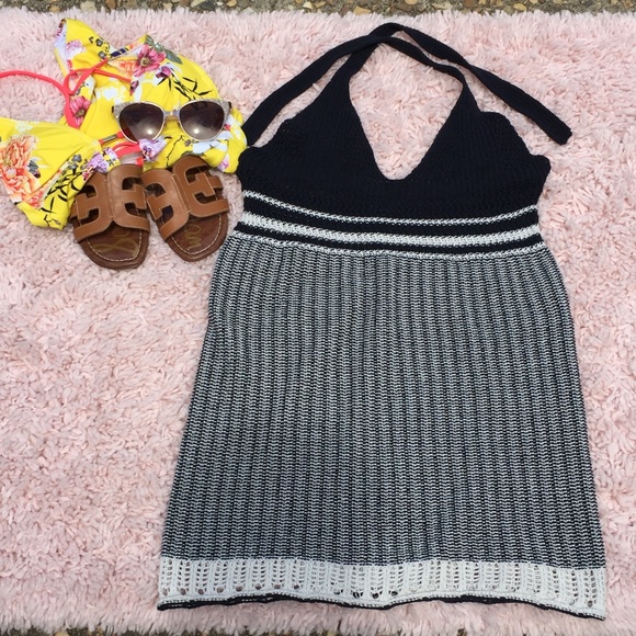 Zara Dresses & Skirts - Zara Knit Navy & White Beach Sun Dress Halter
